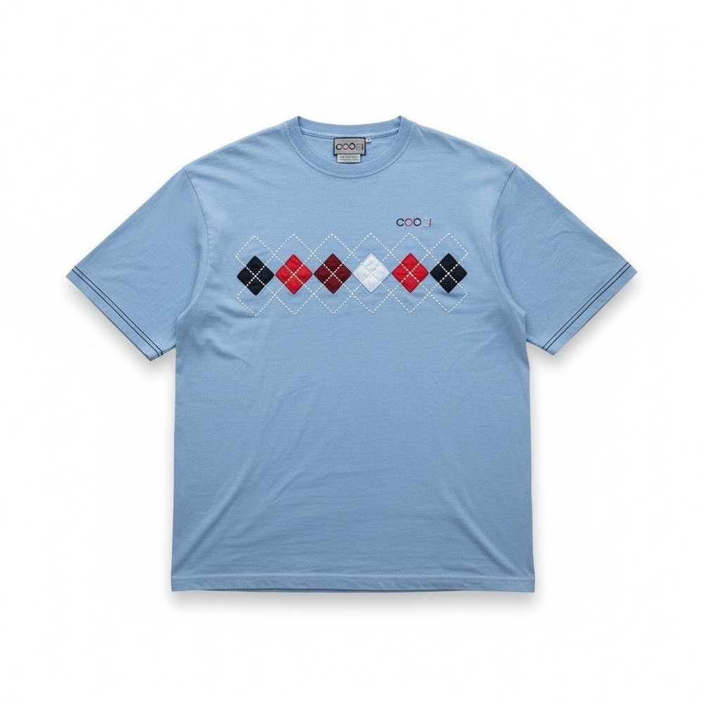 COOGI T Shirt Mens XL Light Blue Embroidered Beaded Argyle Streetwear Tee